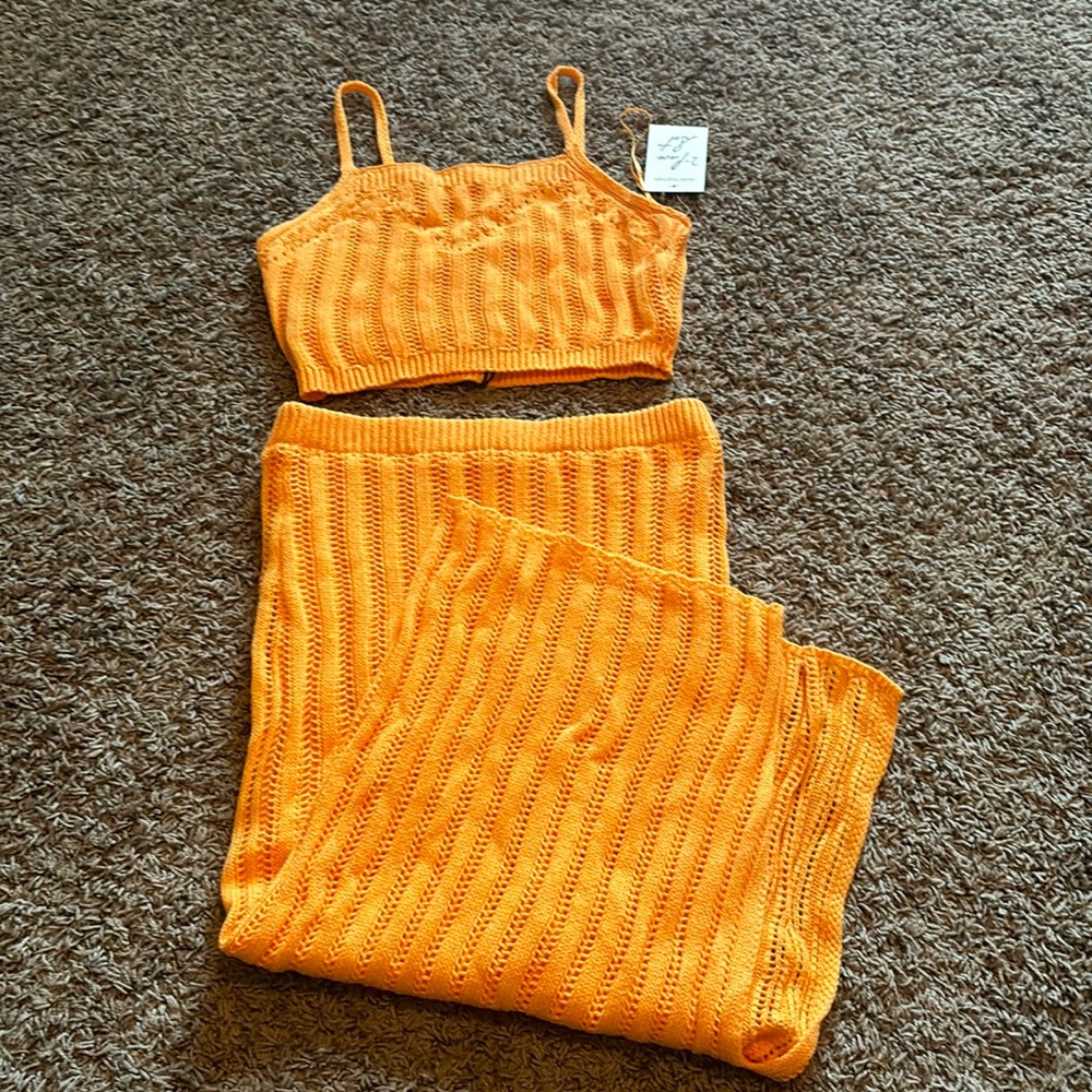 orange midi skirt set *brand new